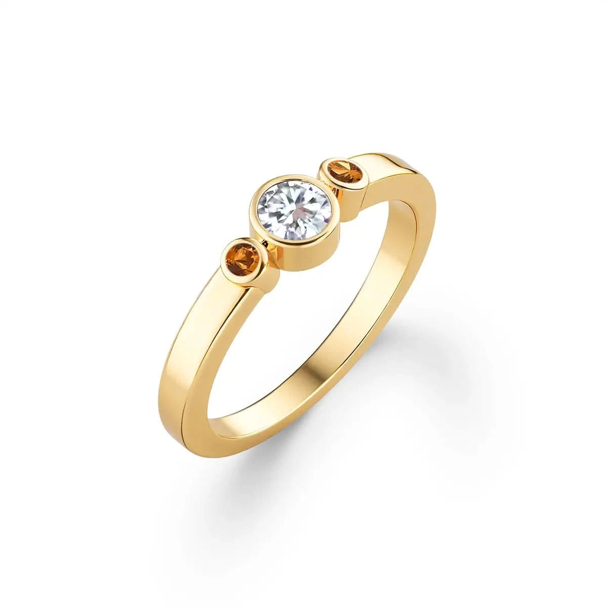 Barrington Diamond Ring with Citrine Side Stones in 14k Gold (November)
