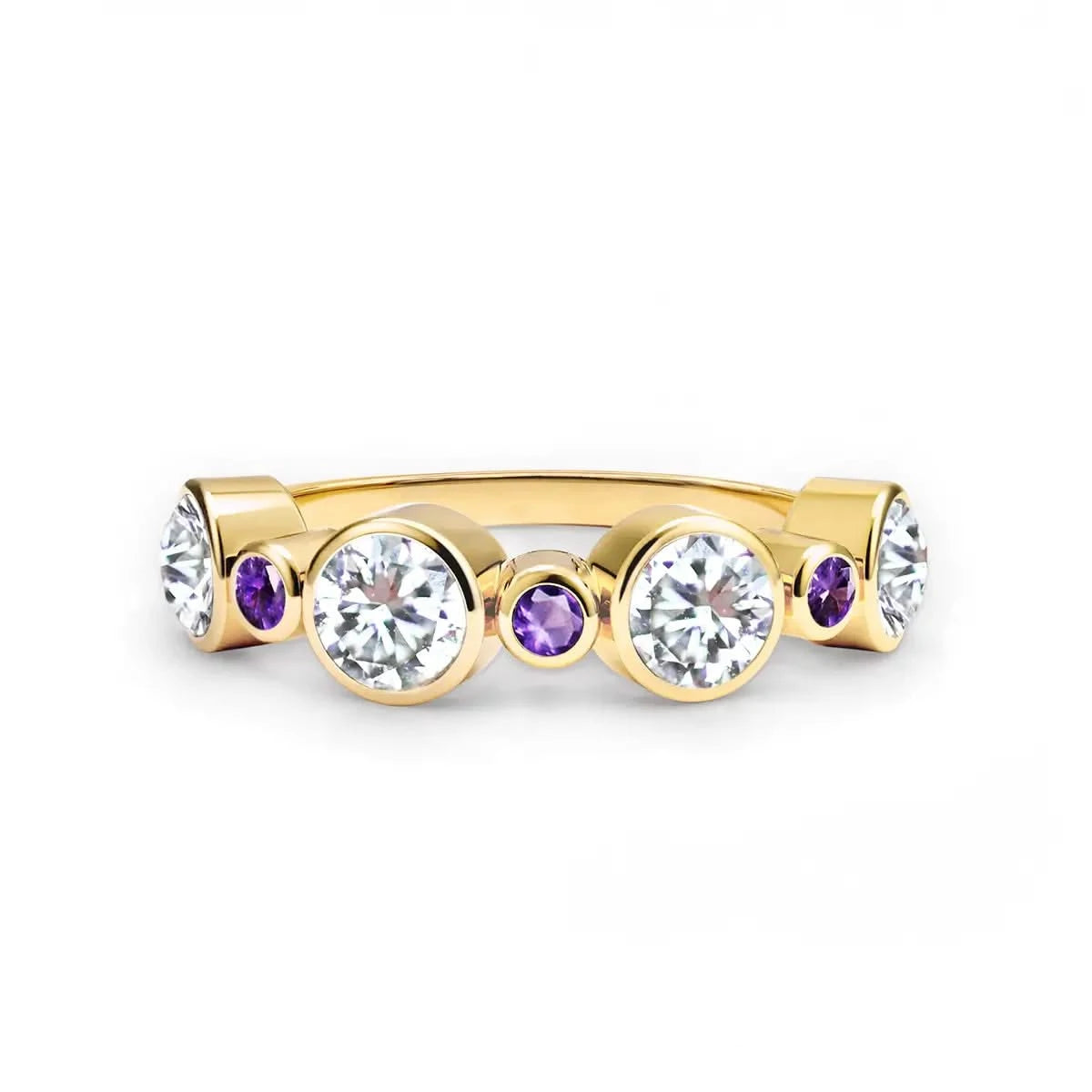 Barrington Diamond Band Ring with Amethysts in 14k Gold (February)