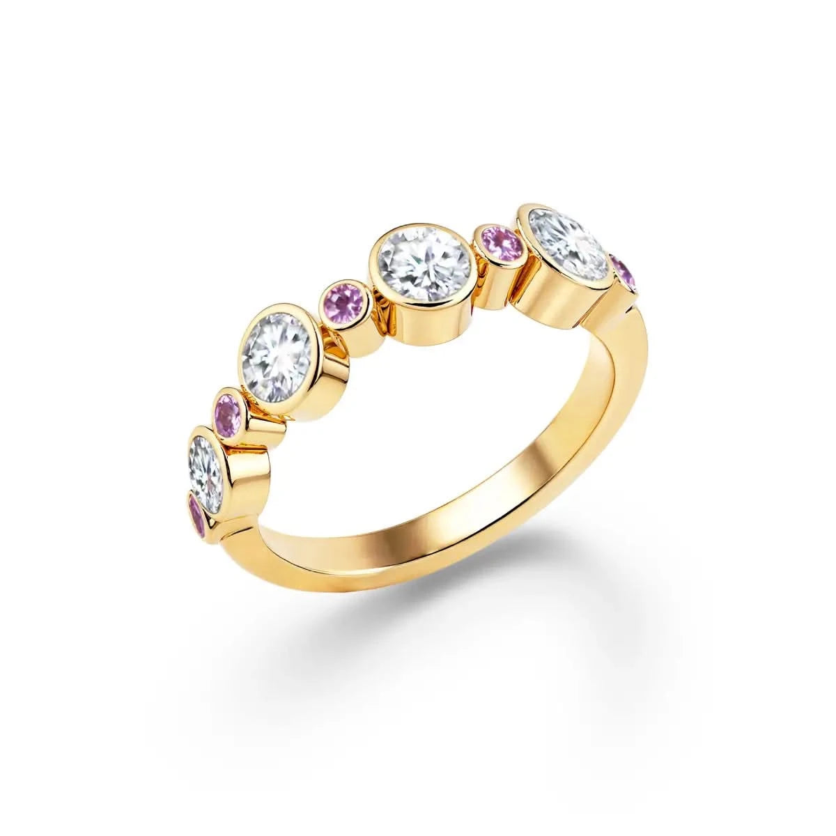 Barrington Diamond Band Ring with Pink Sapphires in 14k Gold (October)