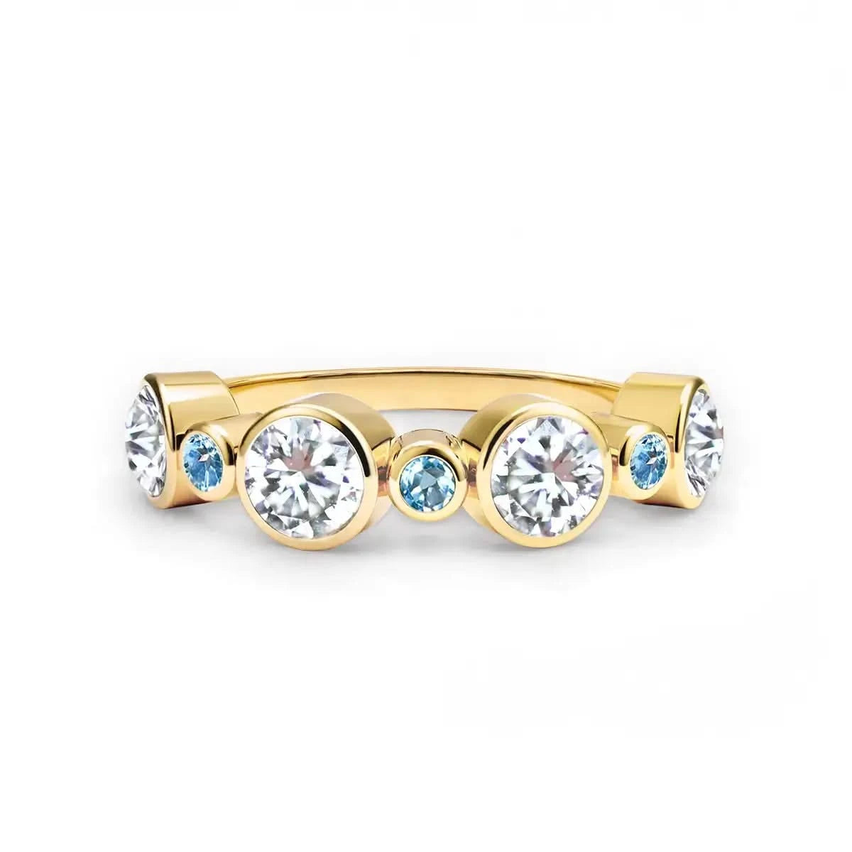 Barrington Diamond Band Ring with Nantucket Blue Topaz in 14k Gold (December)