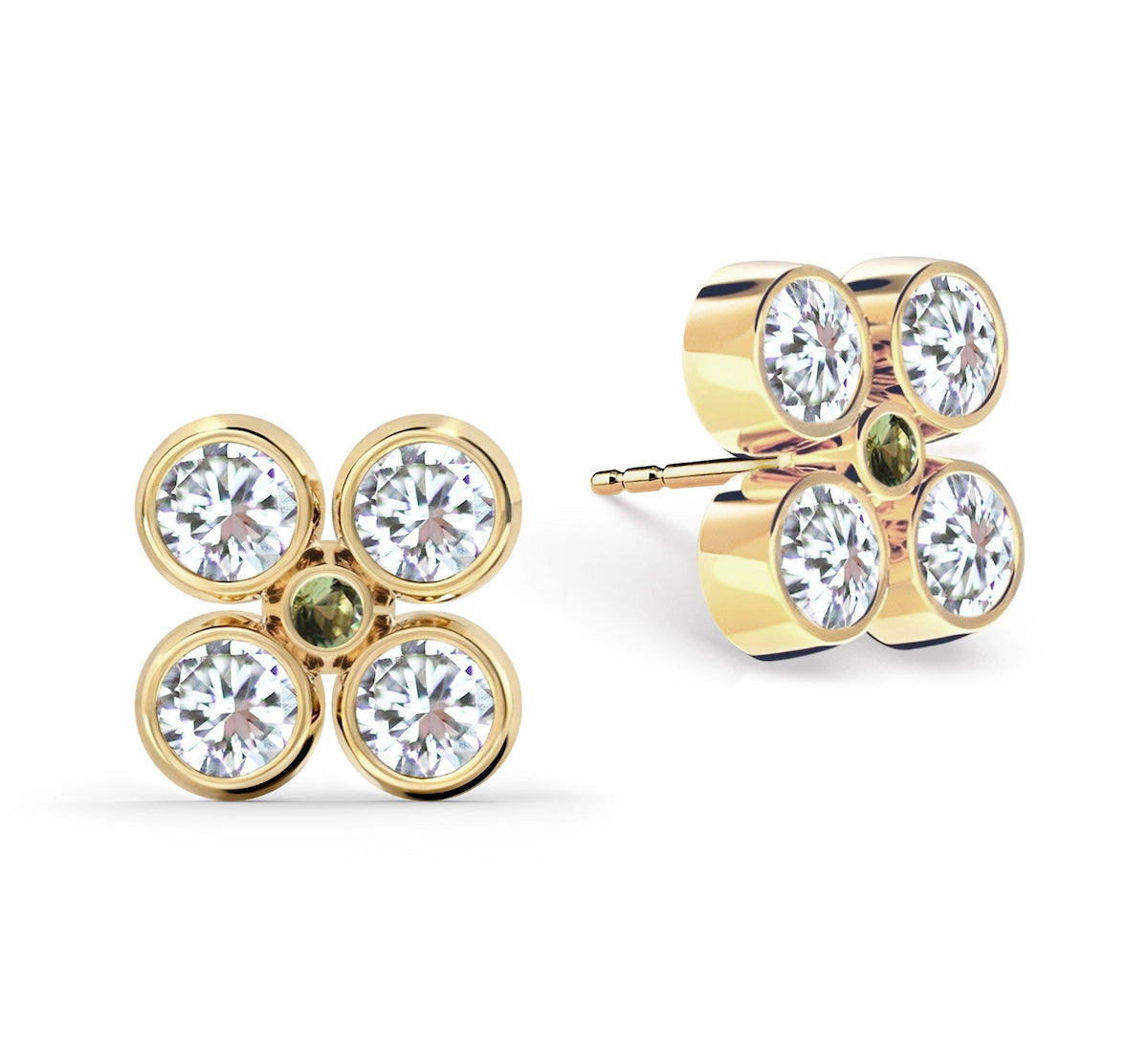 Barrington Quatrefoil Diamond & Peridot Earrings in 14k Gold (August)