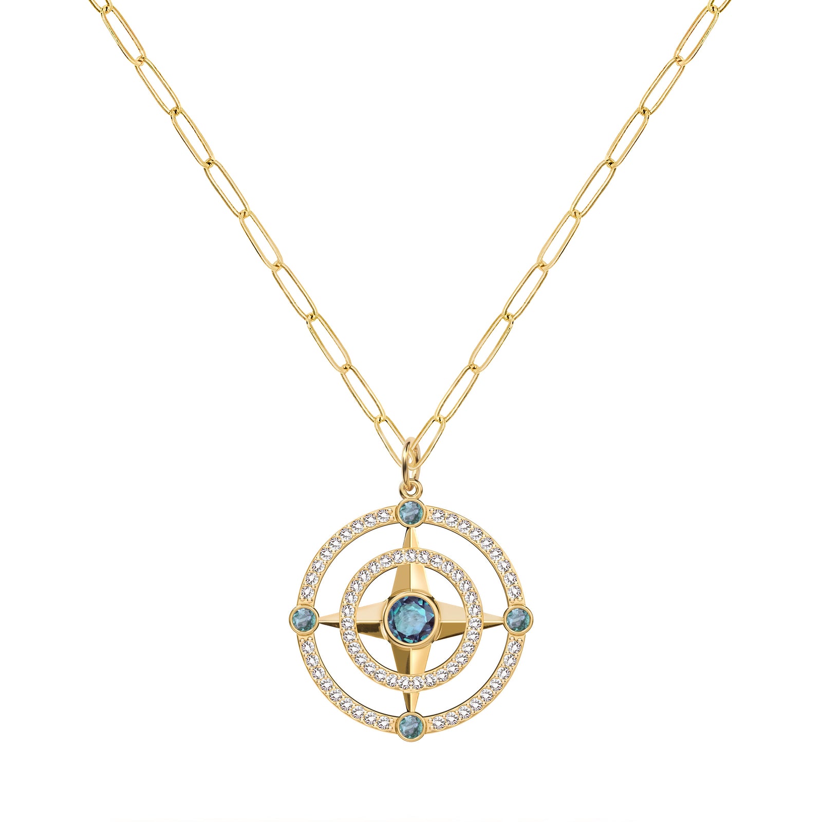 Compass Alexandrite & Diamond Pendant in 14k Gold (June)