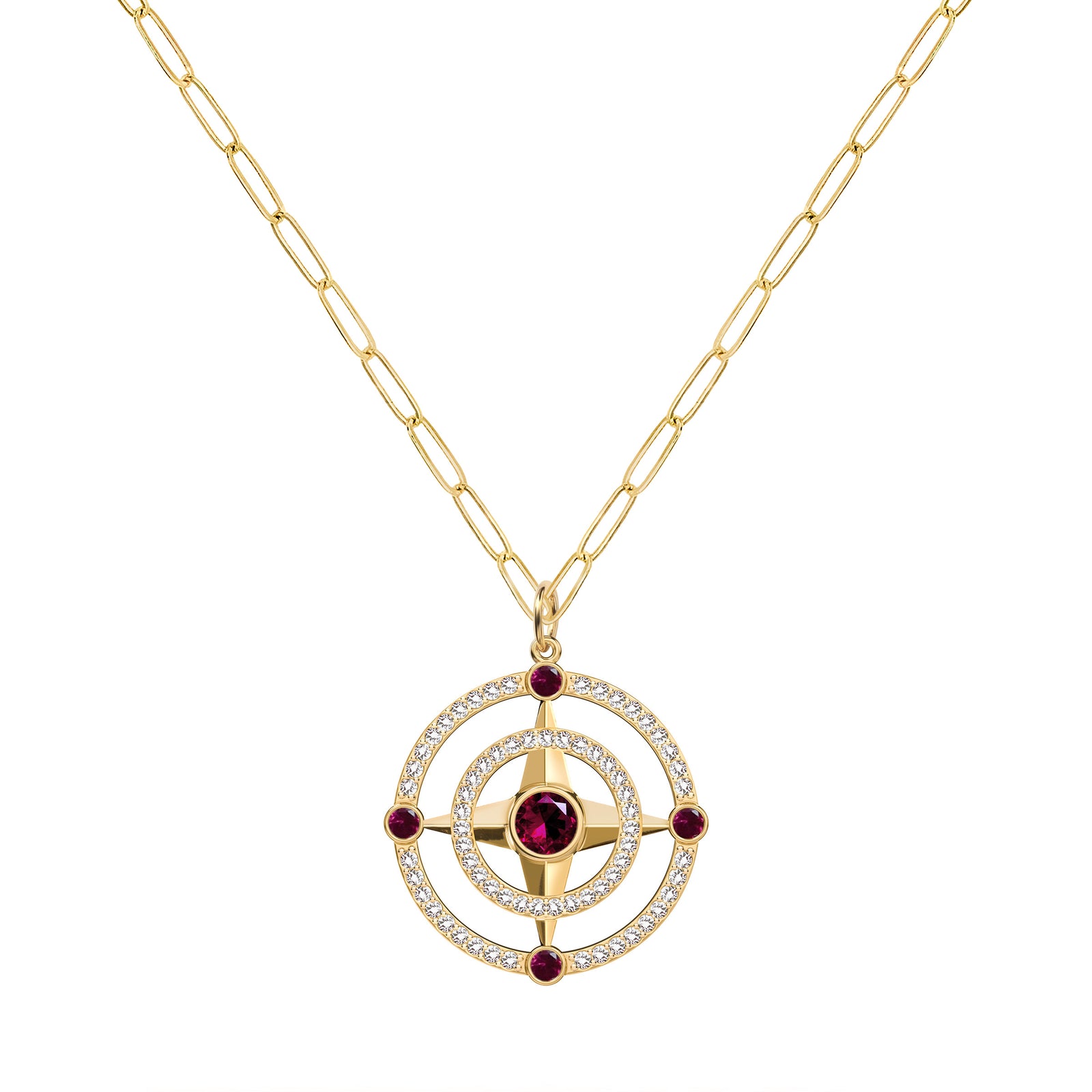 Compass Ruby & Diamond Pendant in 14k Gold (July)