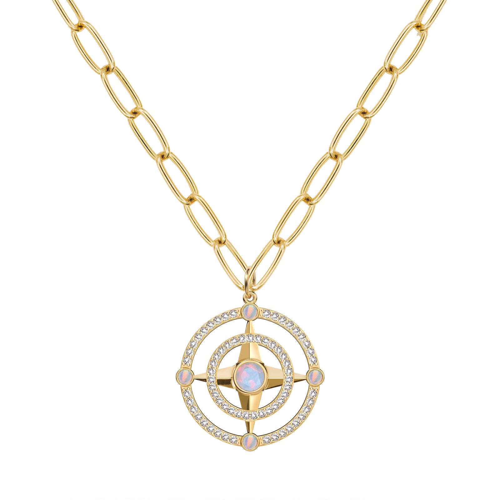 Compass Opal & Diamond Pendant in 14k Gold (October)