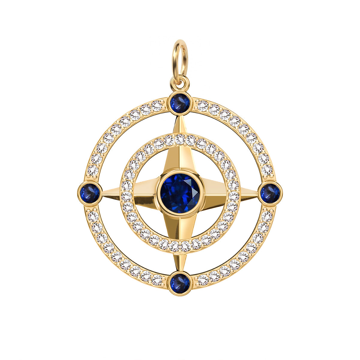 Compass Sapphire & Diamond Pendant in 14k Gold (September)