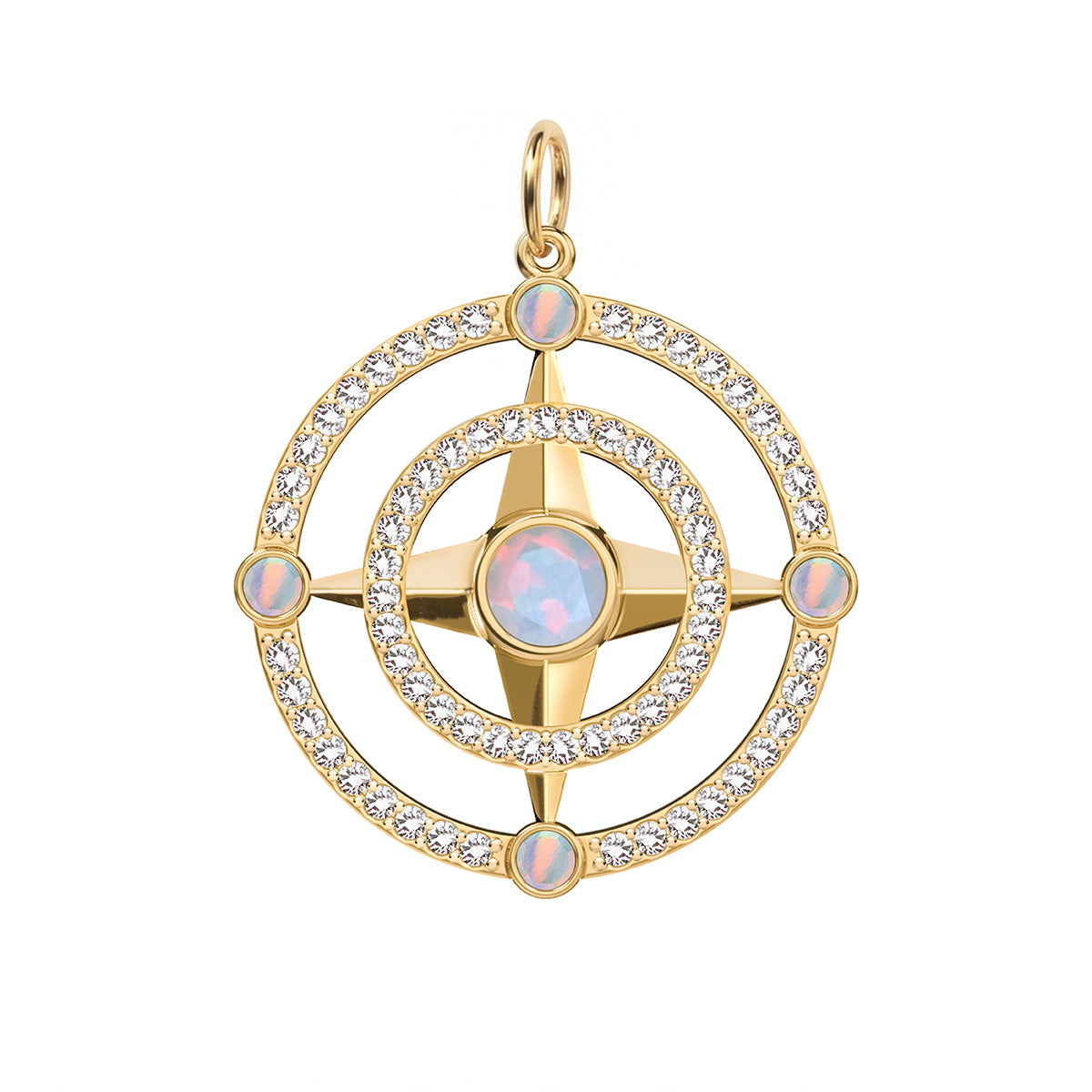 Compass Opal & Diamond Pendant in 14k Gold (October)
