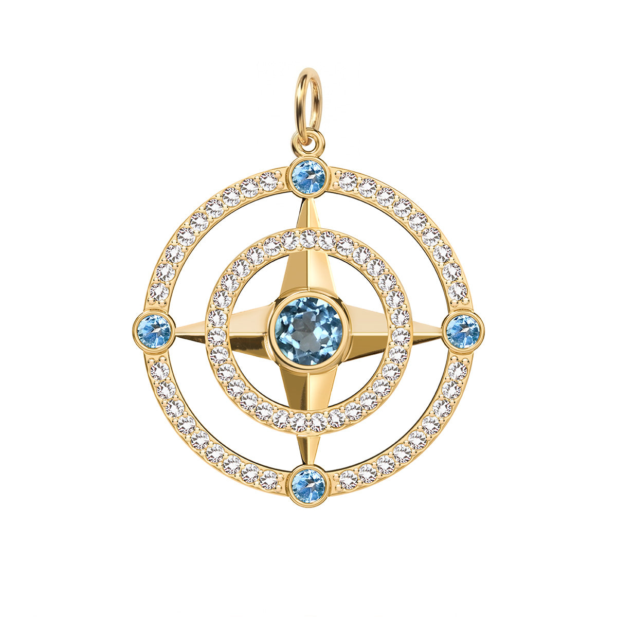 Compass Nantucket Blue Topaz & Diamond Pendant in 14k Gold (December)