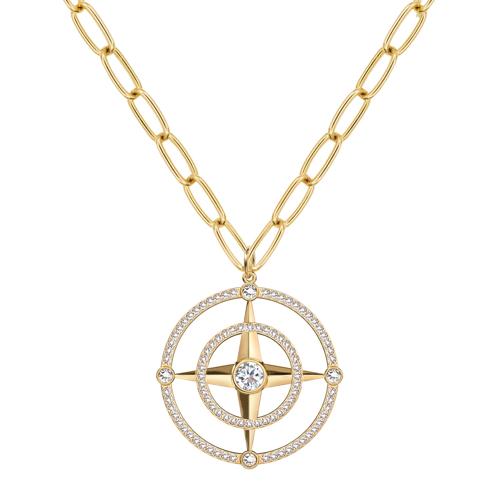 Large Compass Birthstone Pendant in 14k Gold