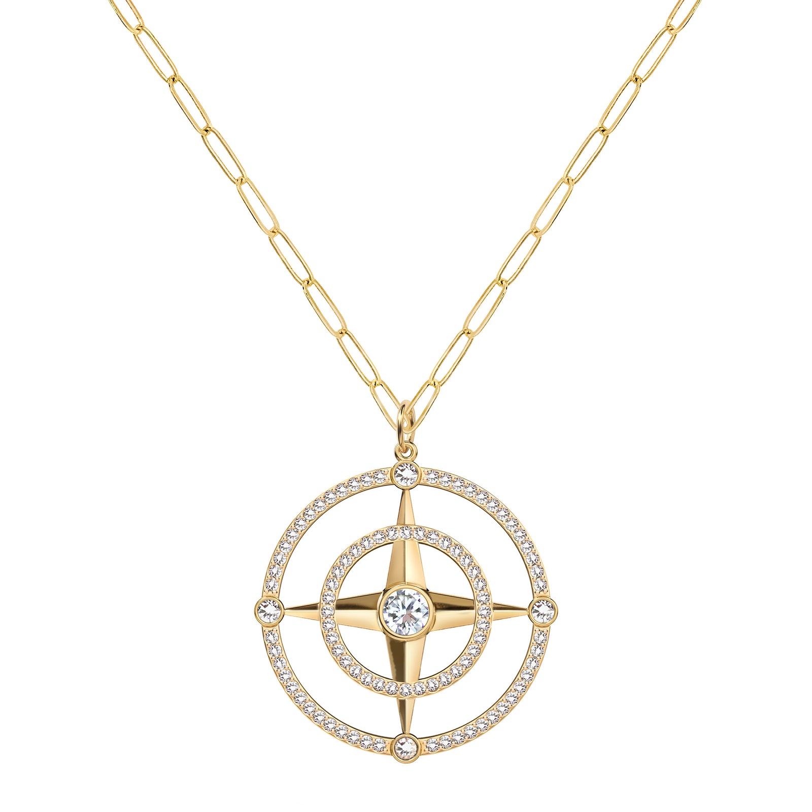 Large Compass Birthstone Pendant in 14k Gold