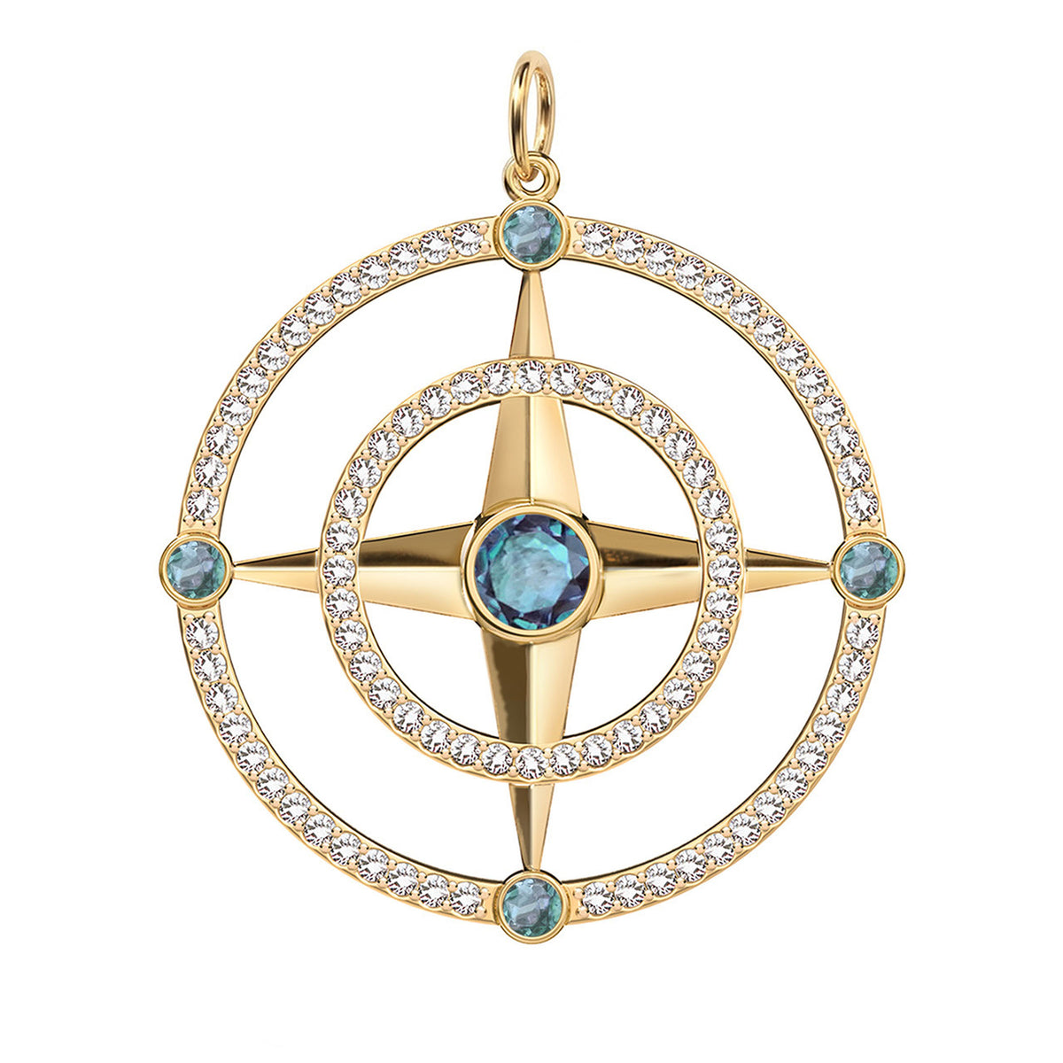 Large Compass Alexandrite & Diamond Pendant in 14k Gold (June)