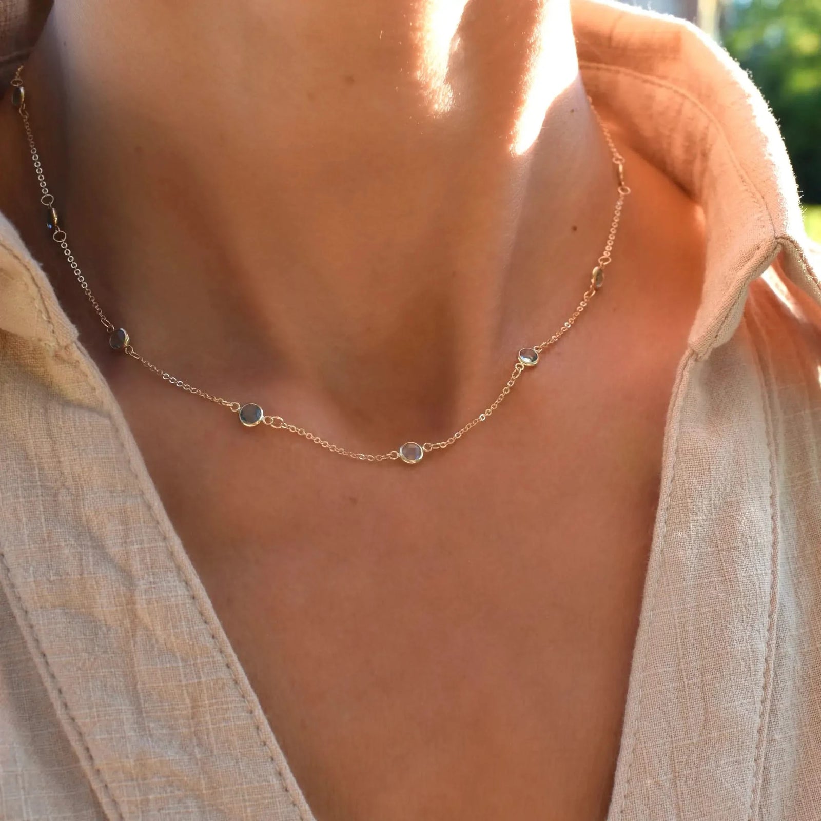 Bayberry 11 Nantucket Blue Topaz Necklace in 14k Gold (December)
