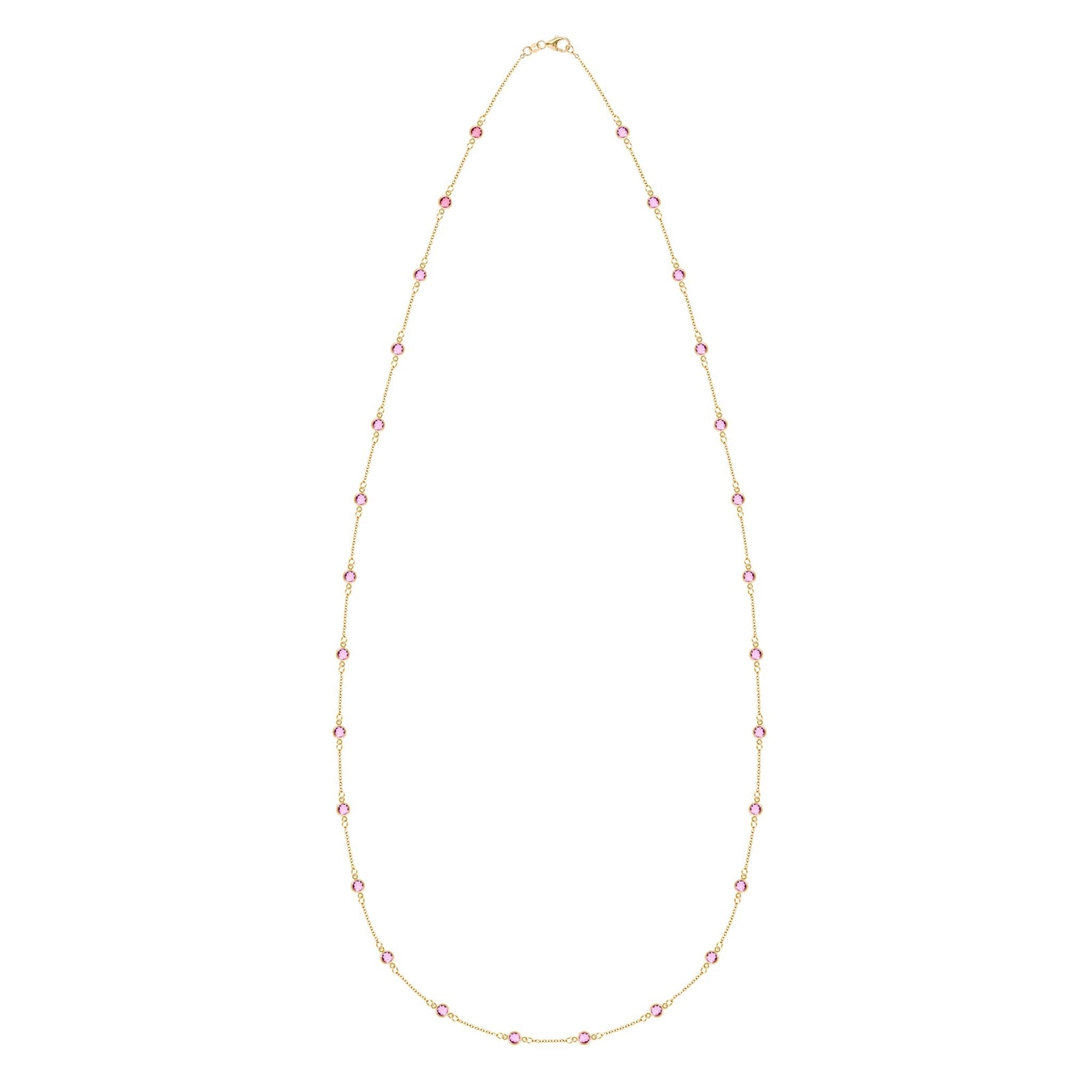 Bayberry Pink Sapphire Long Necklace in 14k Gold (October)