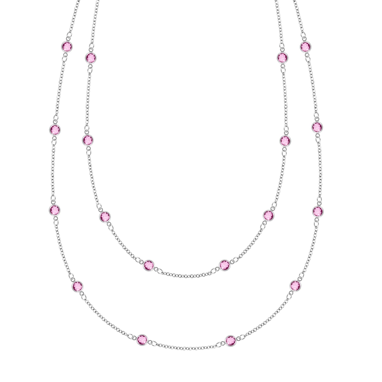Bayberry Pink Sapphire Long Necklace in 14k Gold (October)