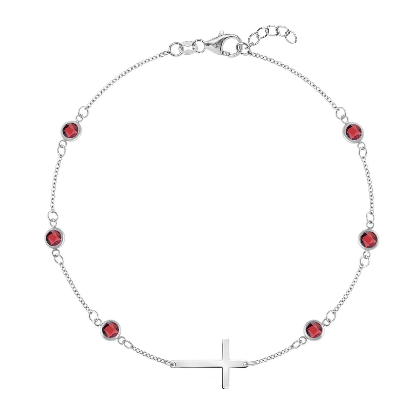Bayberry Garnet Birthstone Cross Bracelet in 14k Gold (January)