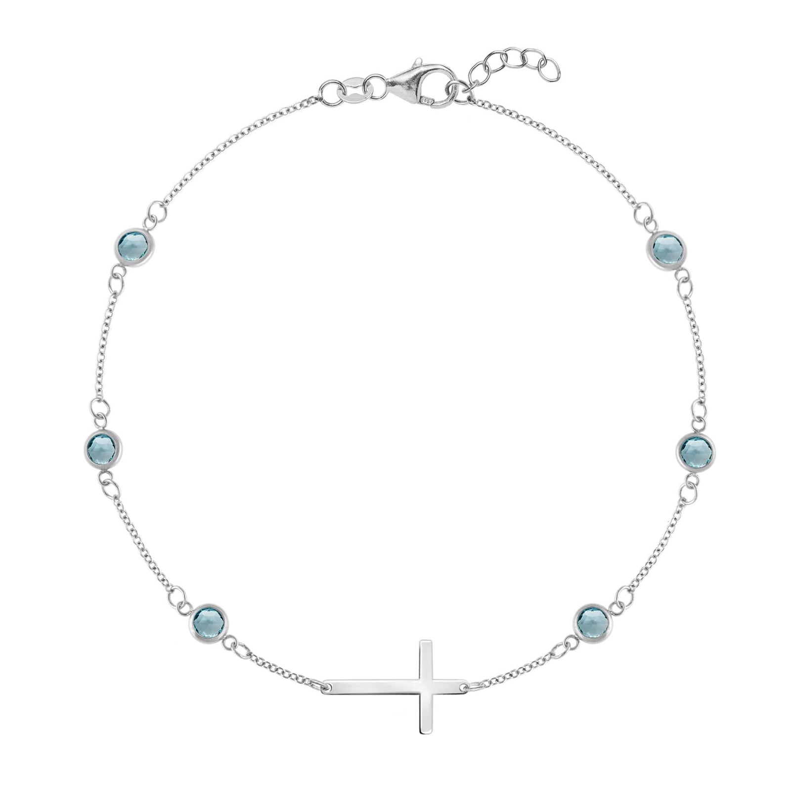 Bayberry Nantucket Blue Topaz Birthstone Cross Bracelet in 14k Gold (December)