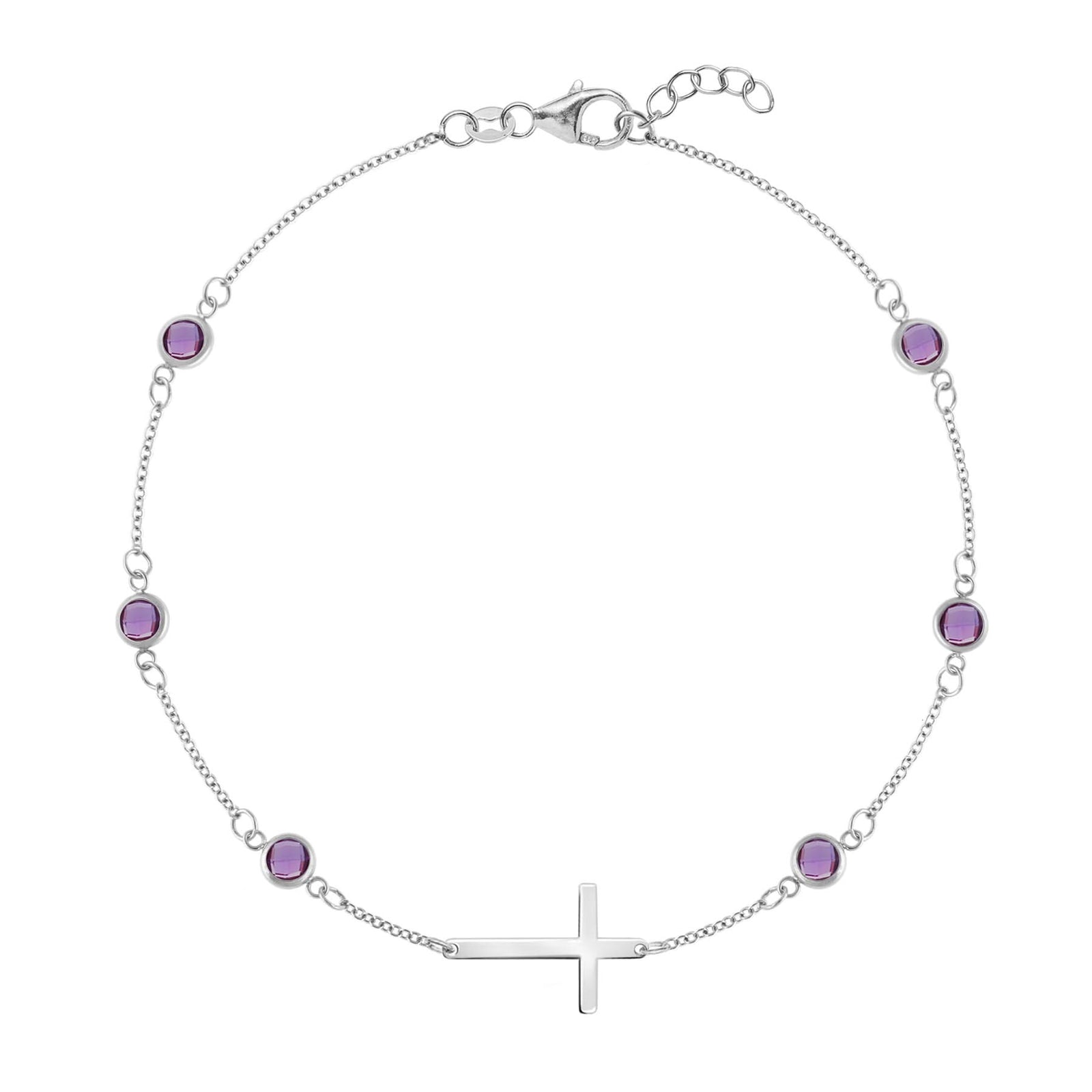 Bayberry Amethyst Birthstone Cross Bracelet in 14k Gold (February)