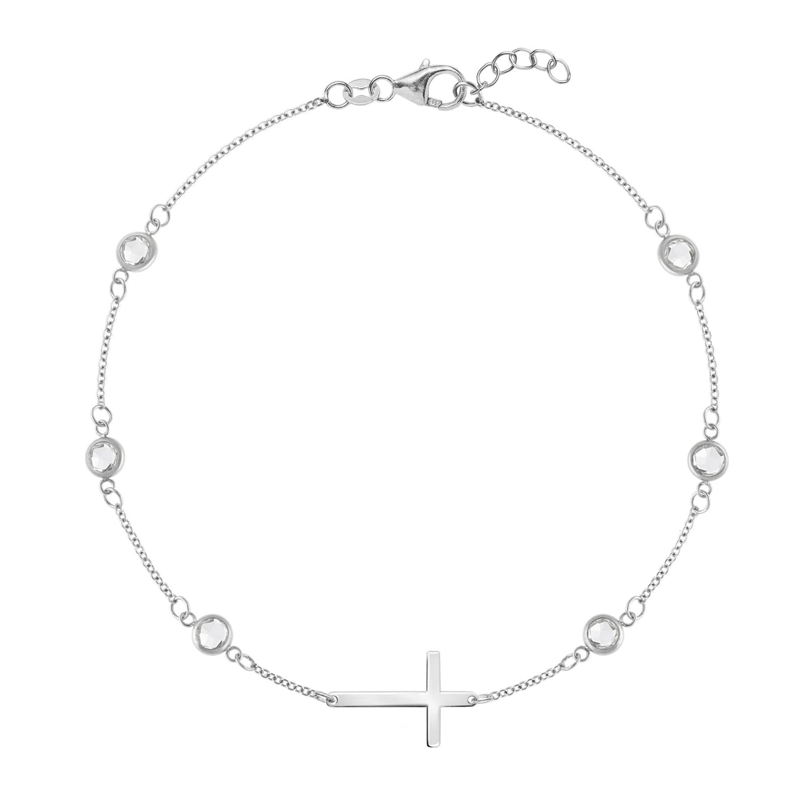 Bayberry White Topaz Birthstone Cross Bracelet in 14k Gold (April)