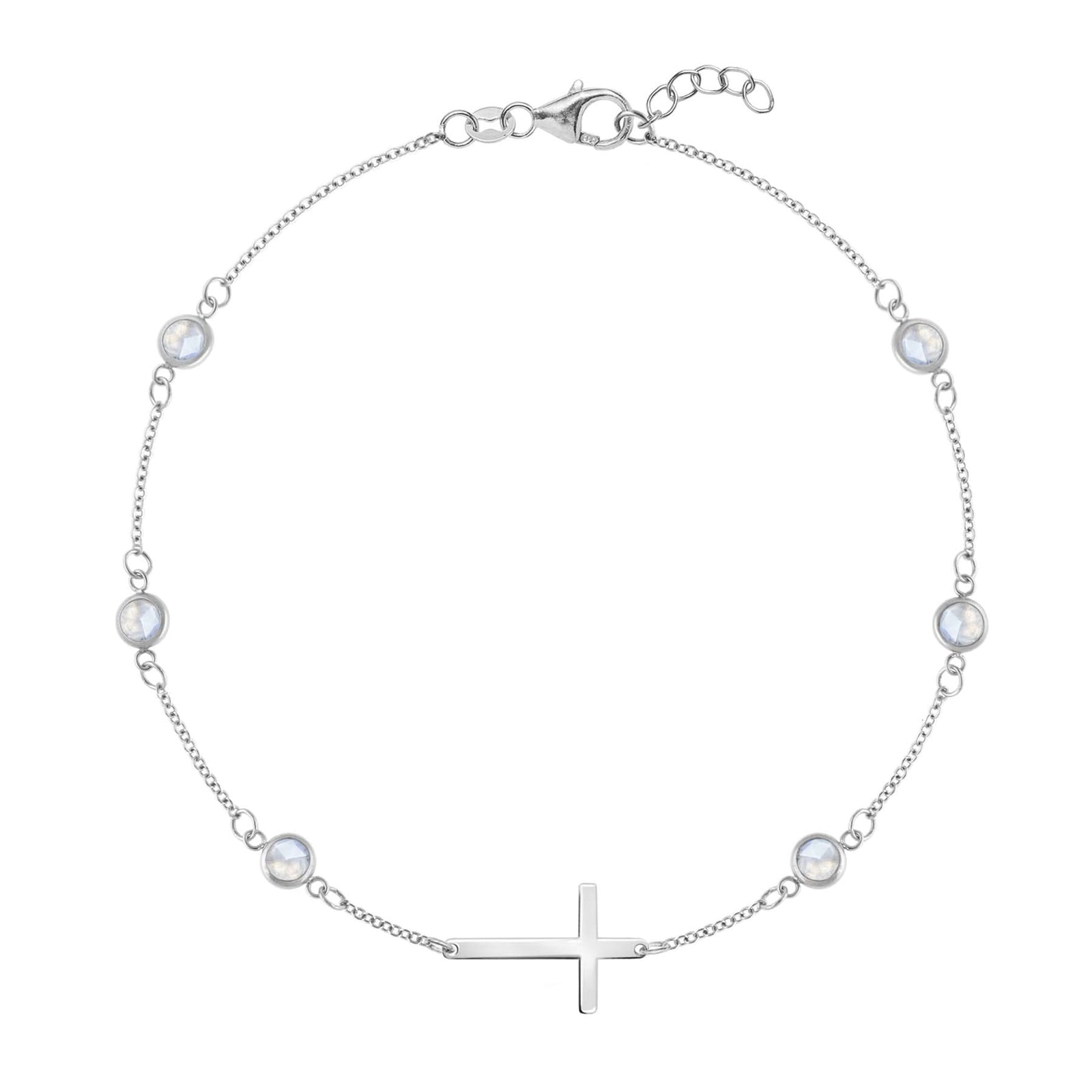 Bayberry Moonstone Birthstone Cross Bracelet in 14k Gold (June)