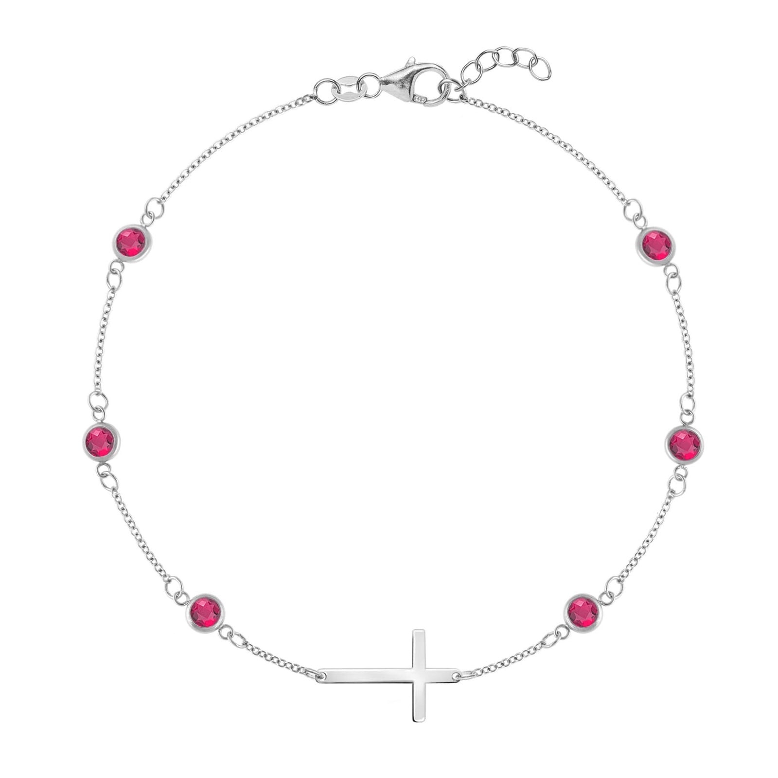 Bayberry Ruby Birthstone Cross Bracelet in 14k Gold (July)