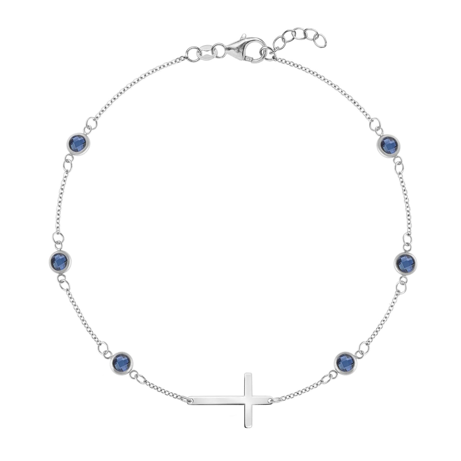 Bayberry Sapphire Birthstone Cross Bracelet in 14k Gold (September)