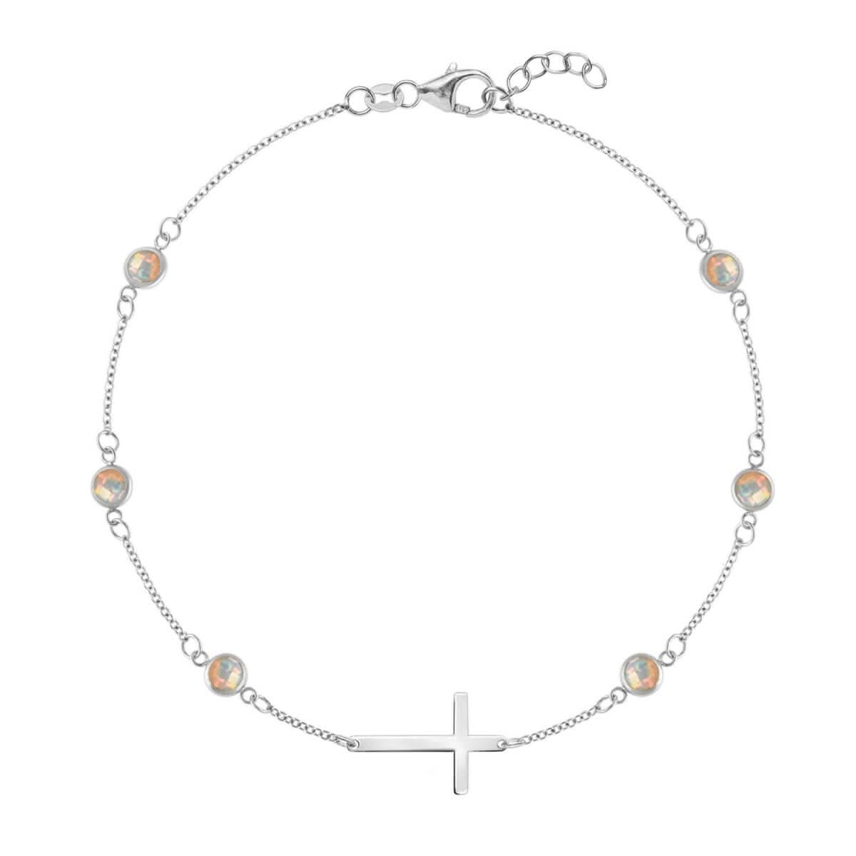 Bayberry Opal Birthstone Cross Bracelet in 14k Gold (October)