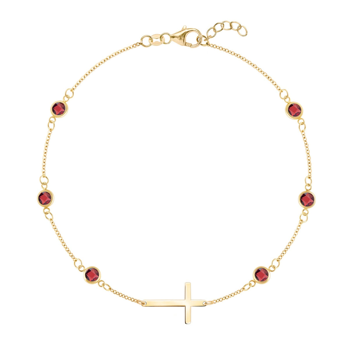 Bayberry Garnet Birthstone Cross Bracelet in 14k Gold (January)