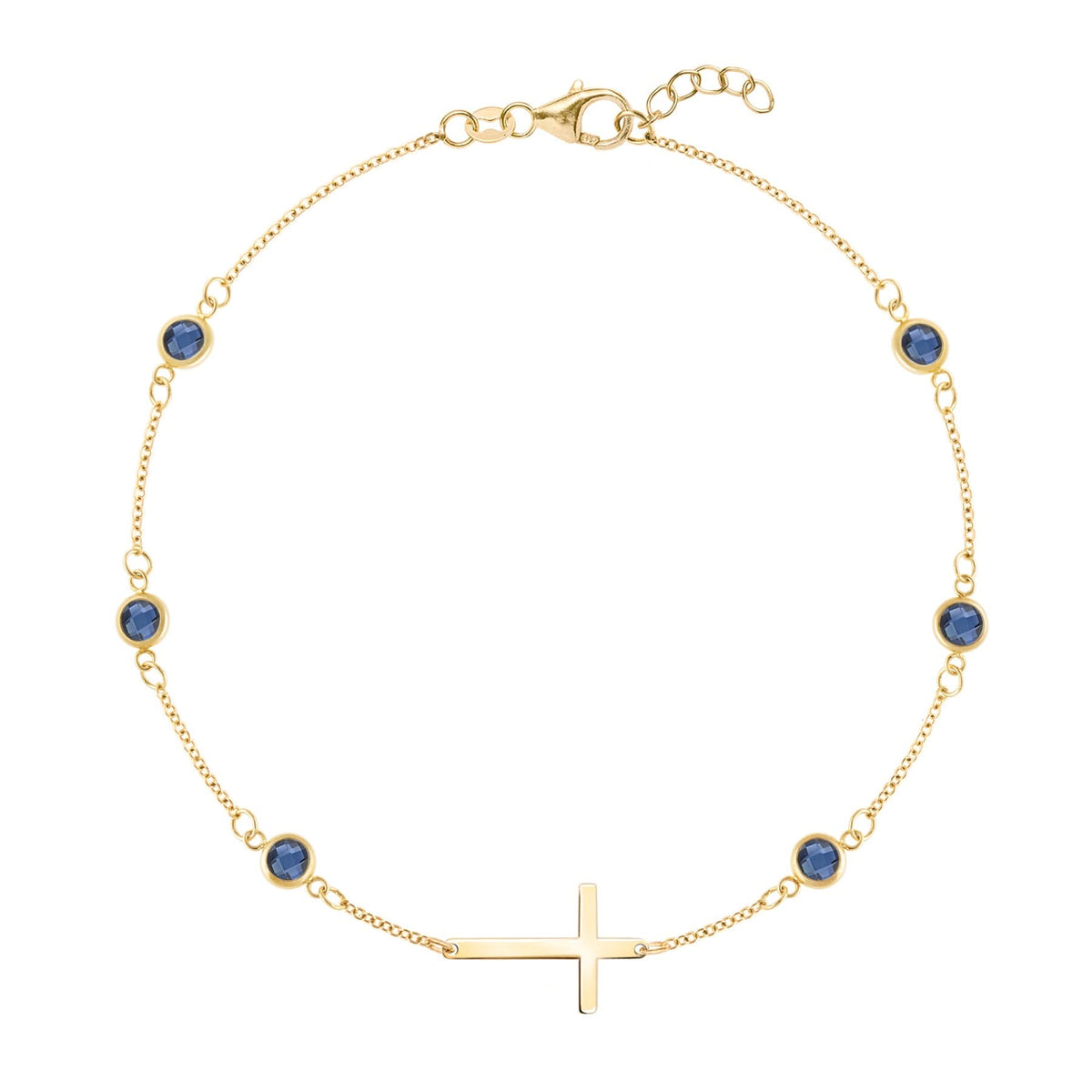 Bayberry Sapphire Birthstone Cross Bracelet in 14k Gold (September)