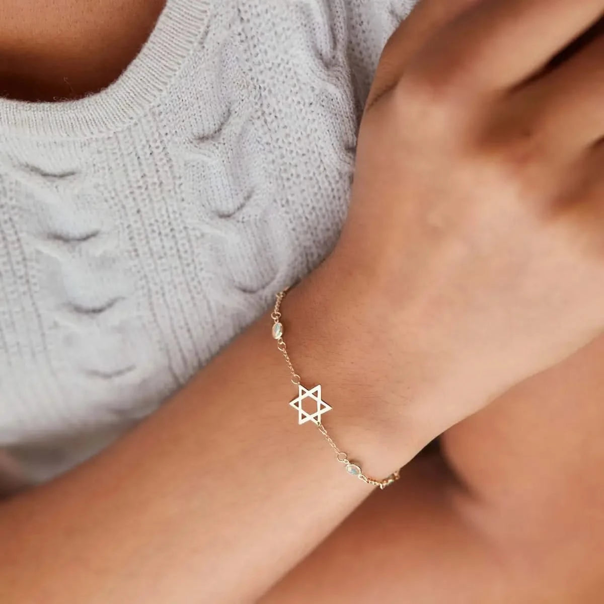 Bayberry Opal Star of David Bracelet in 14k Gold (October)
