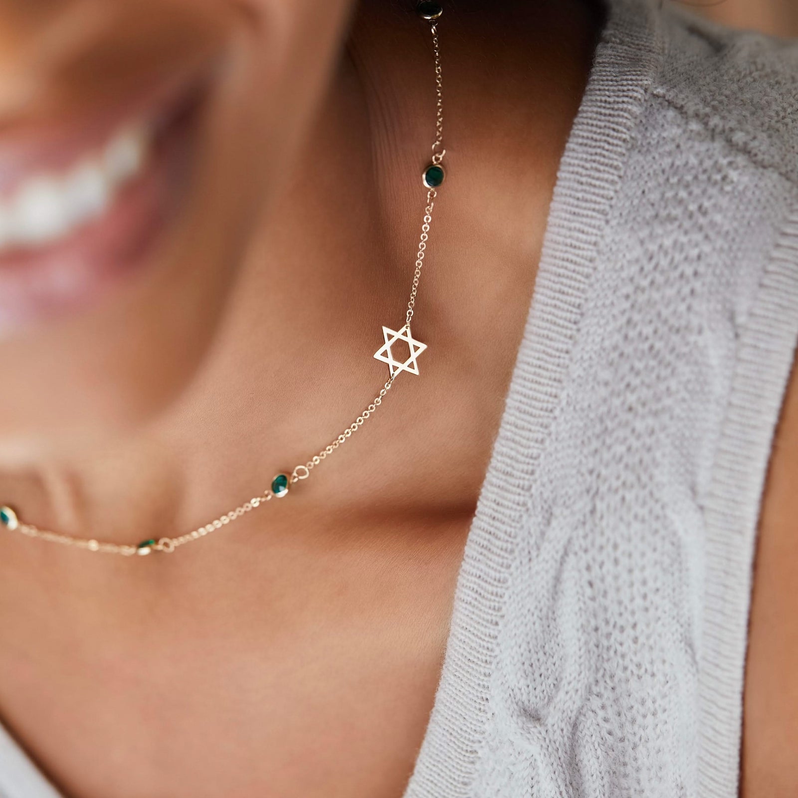 Bayberry Emerald Star of David Necklace in 14k Gold (May)