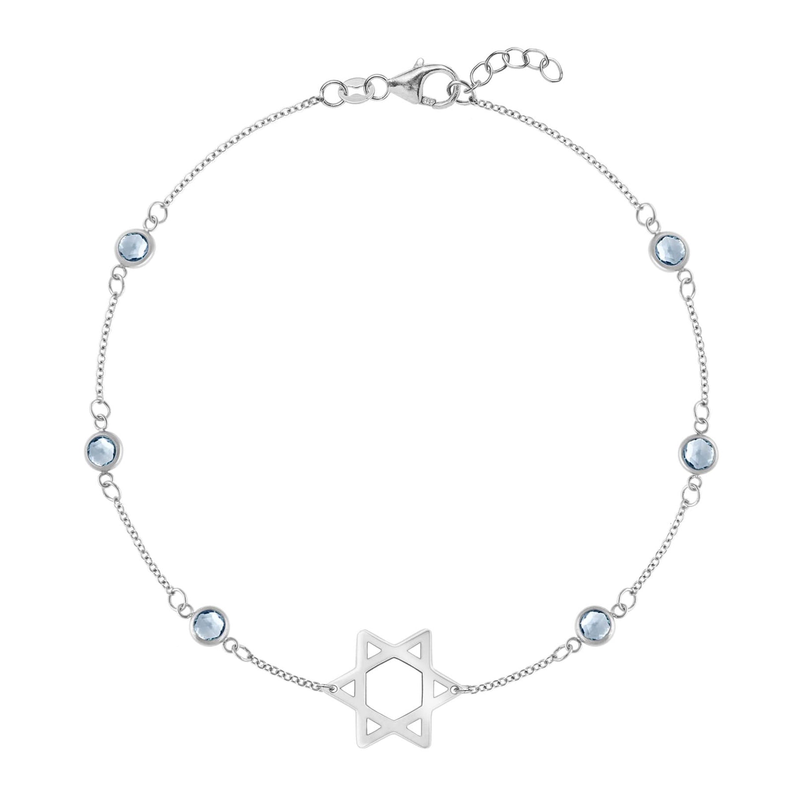 Bayberry Aquamarine Star of David Bracelet in 14k Gold (March)