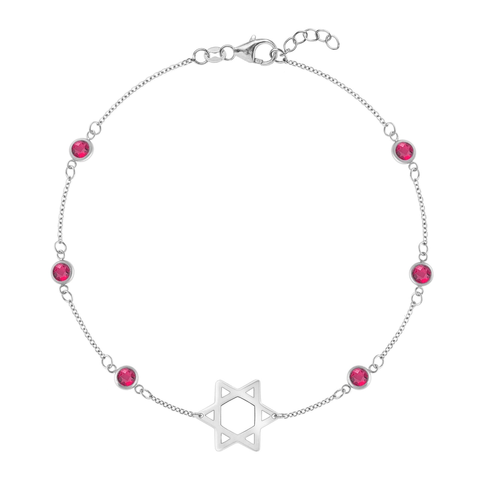 Bayberry Ruby Star of David Bracelet in 14k Gold (July)