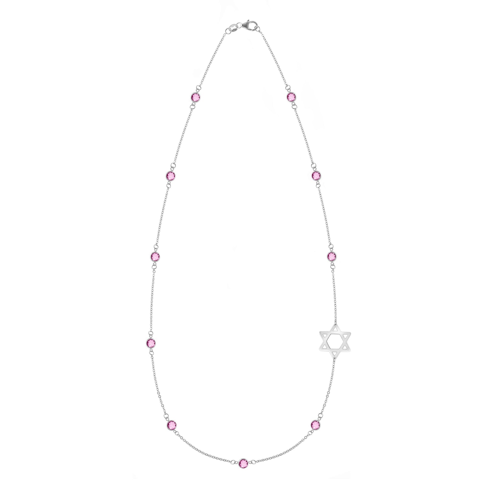 Bayberry Pink Sapphire Star of David Necklace in 14k Gold (October)