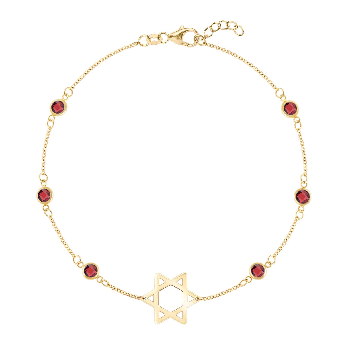 Bayberry Garnet Star of David Bracelet in 14k Gold (January)
