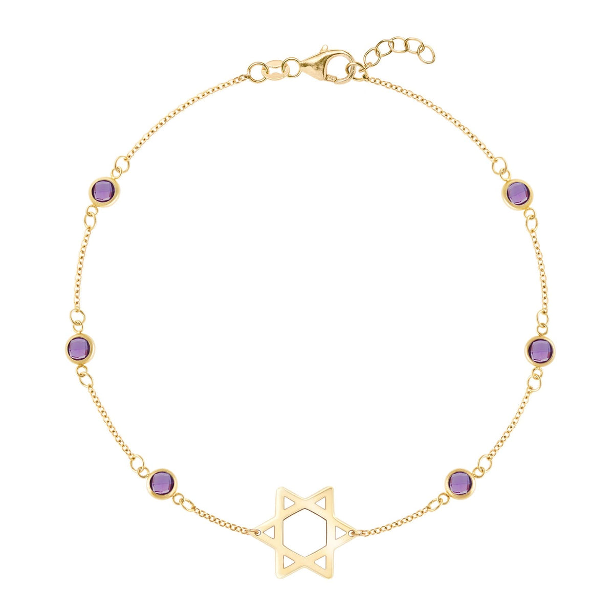 Bayberry Amethyst Star of David Bracelet in 14k Gold (February)