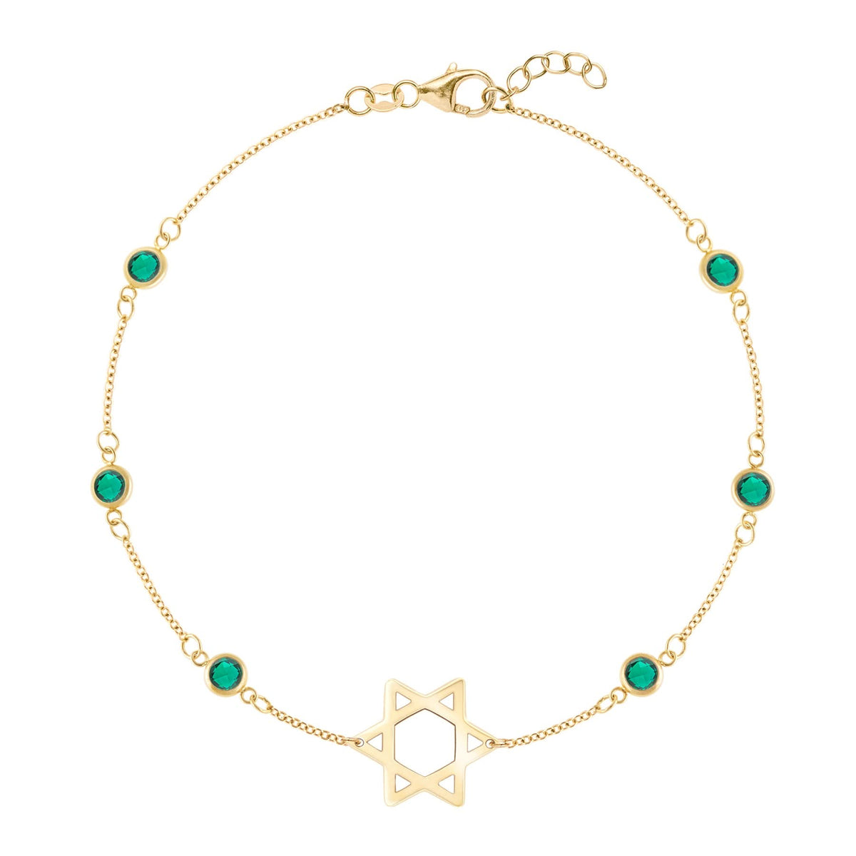 Bayberry Emerald Star of David Bracelet in 14k Gold (May)