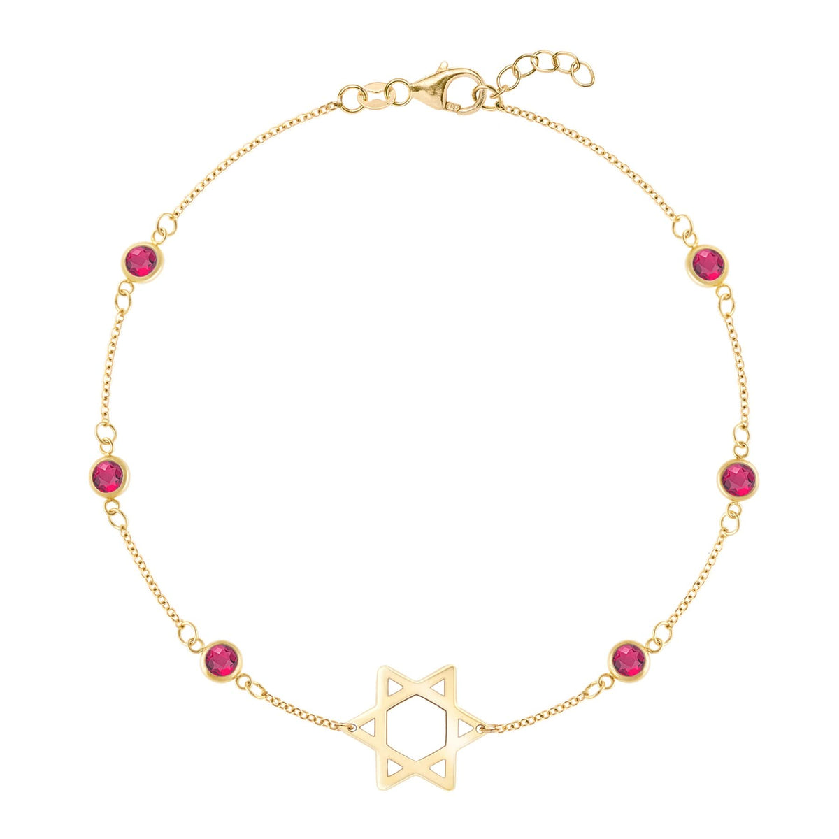 Bayberry Ruby Star of David Bracelet in 14k Gold (July)