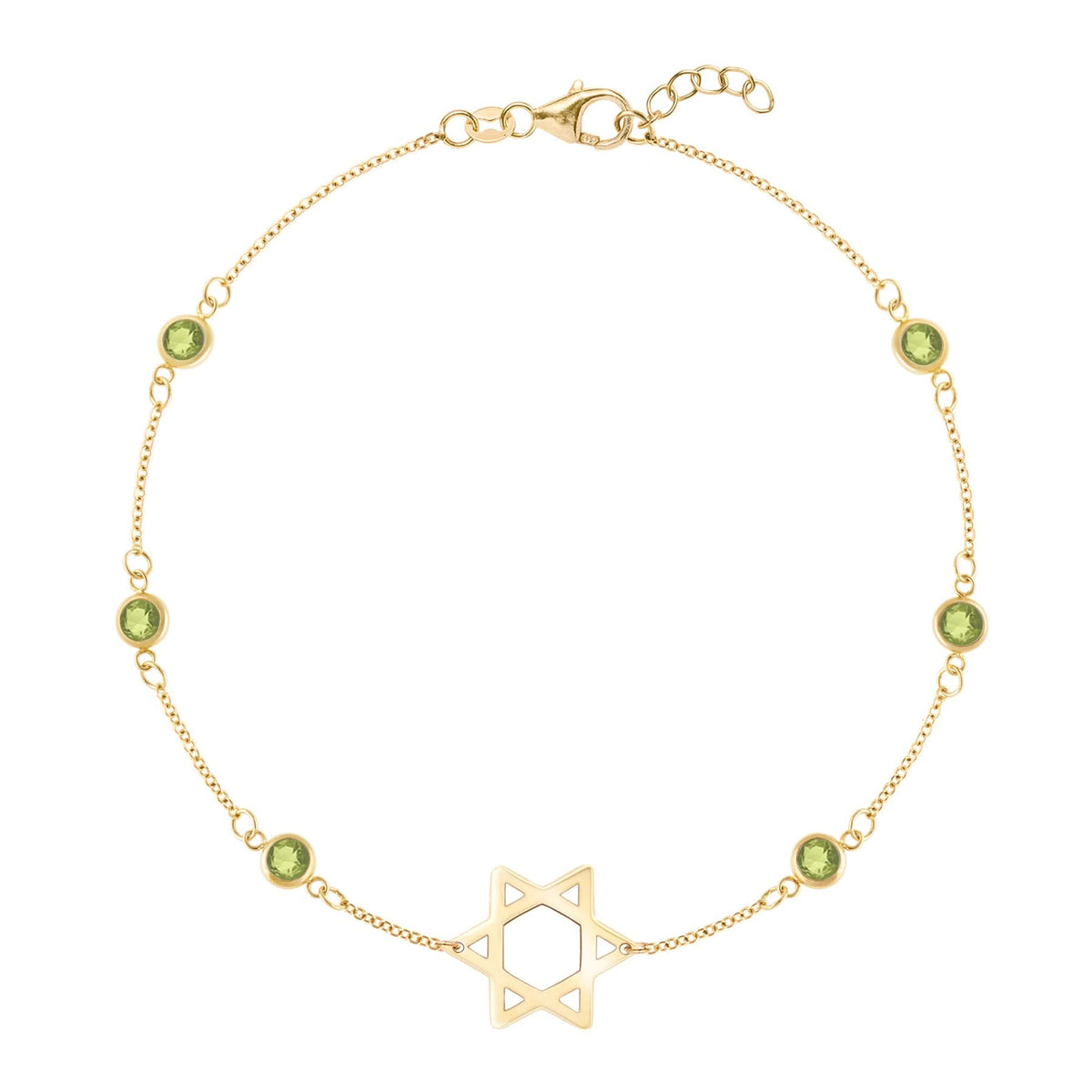 Bayberry Peridot Star of David Bracelet in 14k Gold (August)