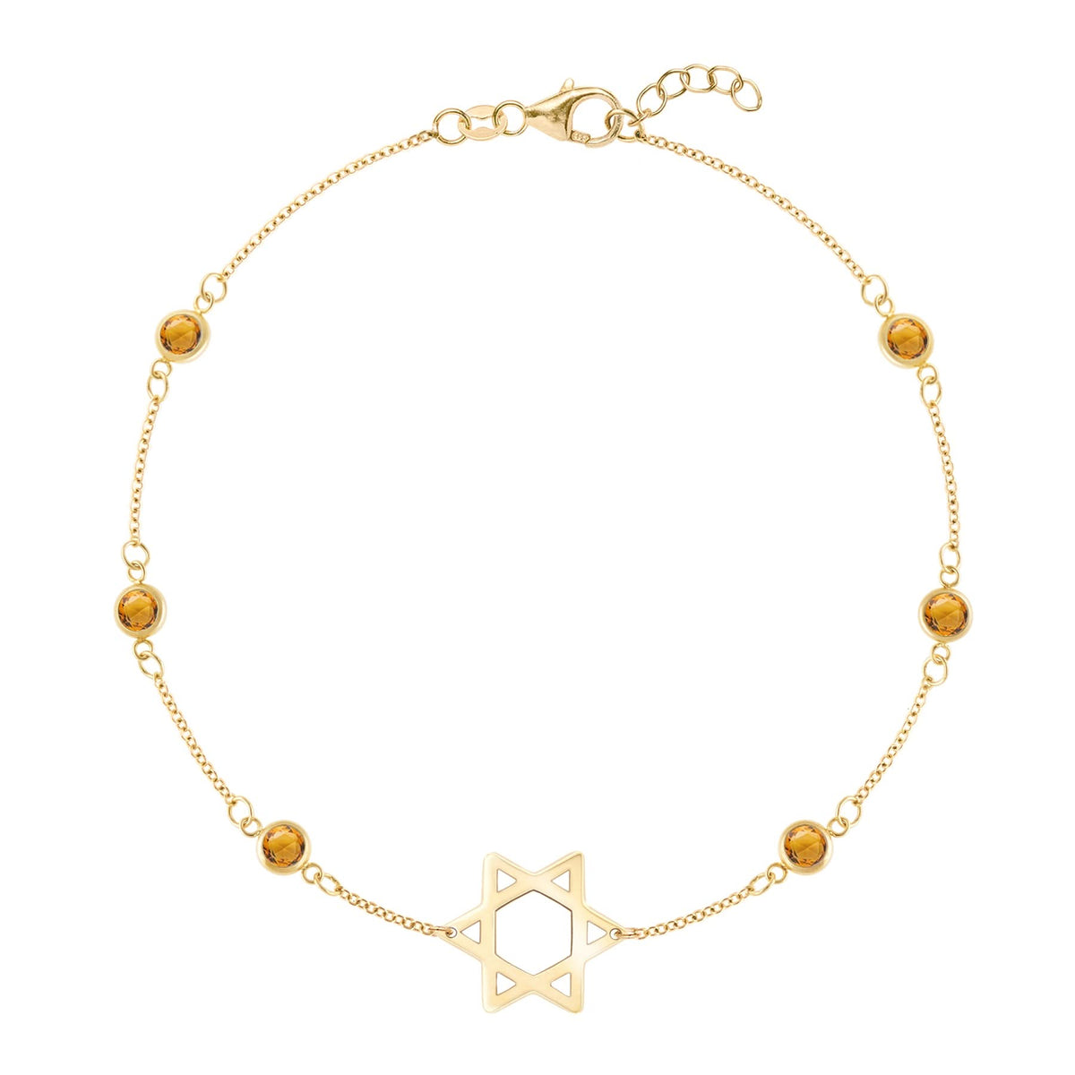 Bayberry Citrine Star of David Bracelet in 14k Gold (November)