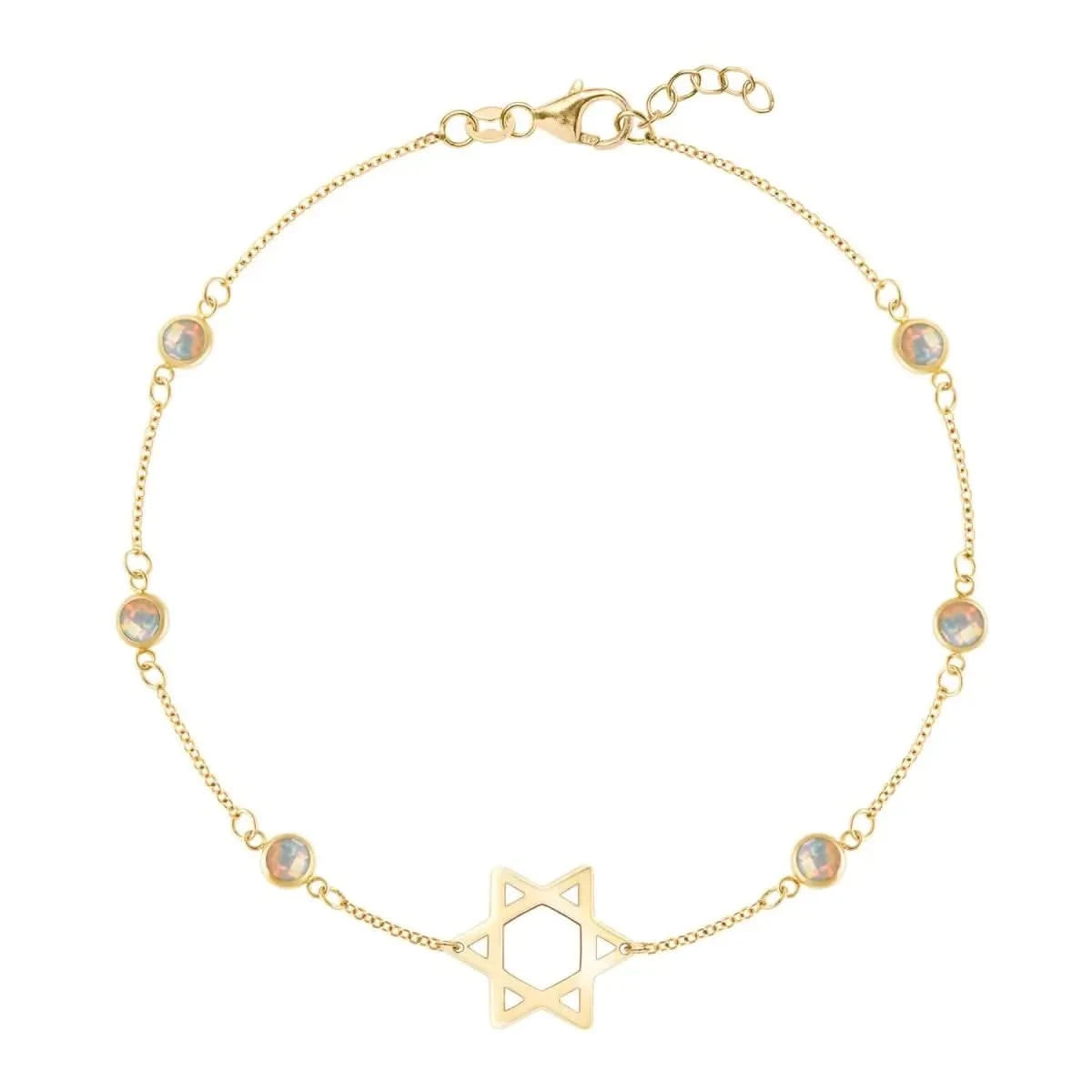 Bayberry Opal Star of David Bracelet in 14k Gold (October)