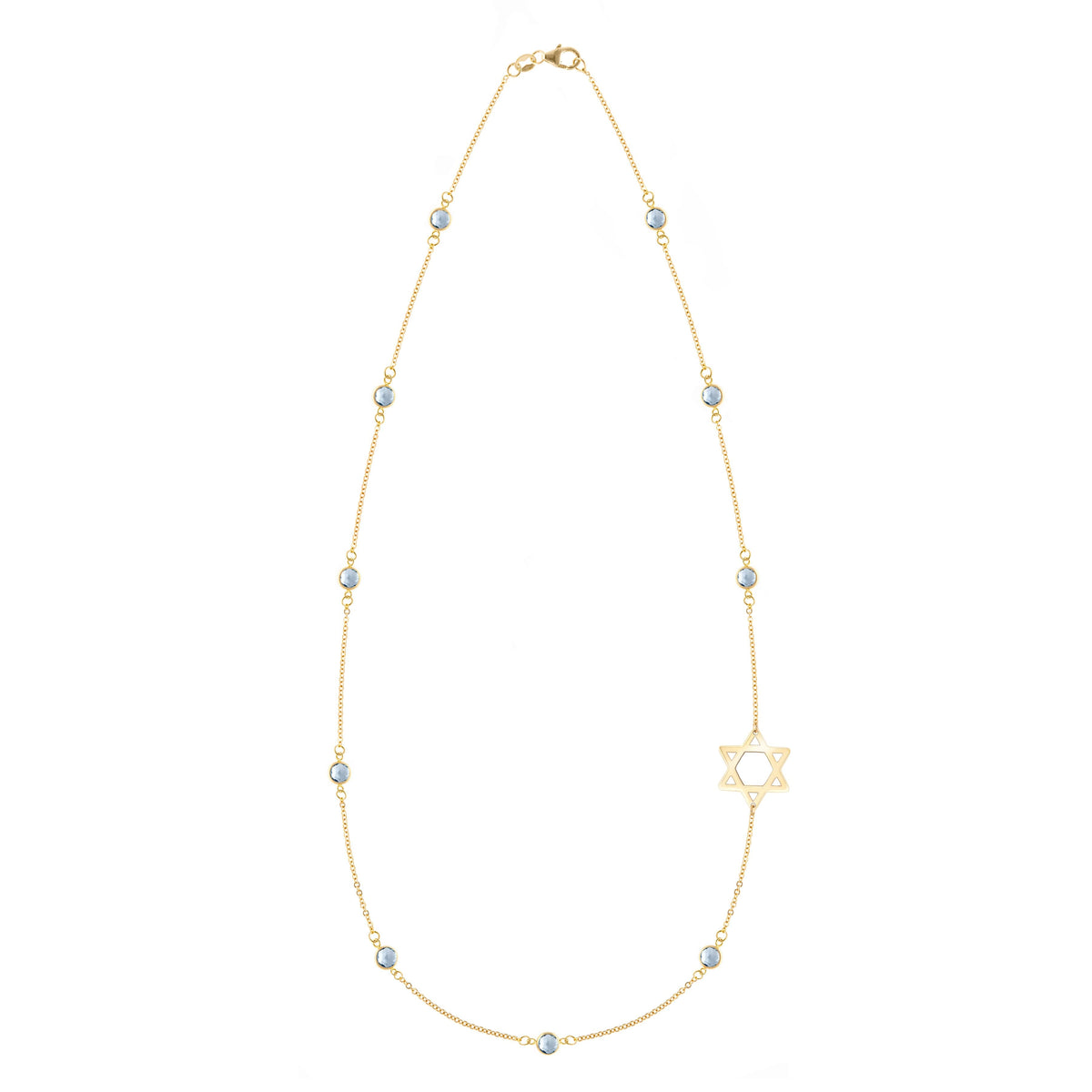 Bayberry Aquamarine Star of David Necklace in 14k Gold (March)