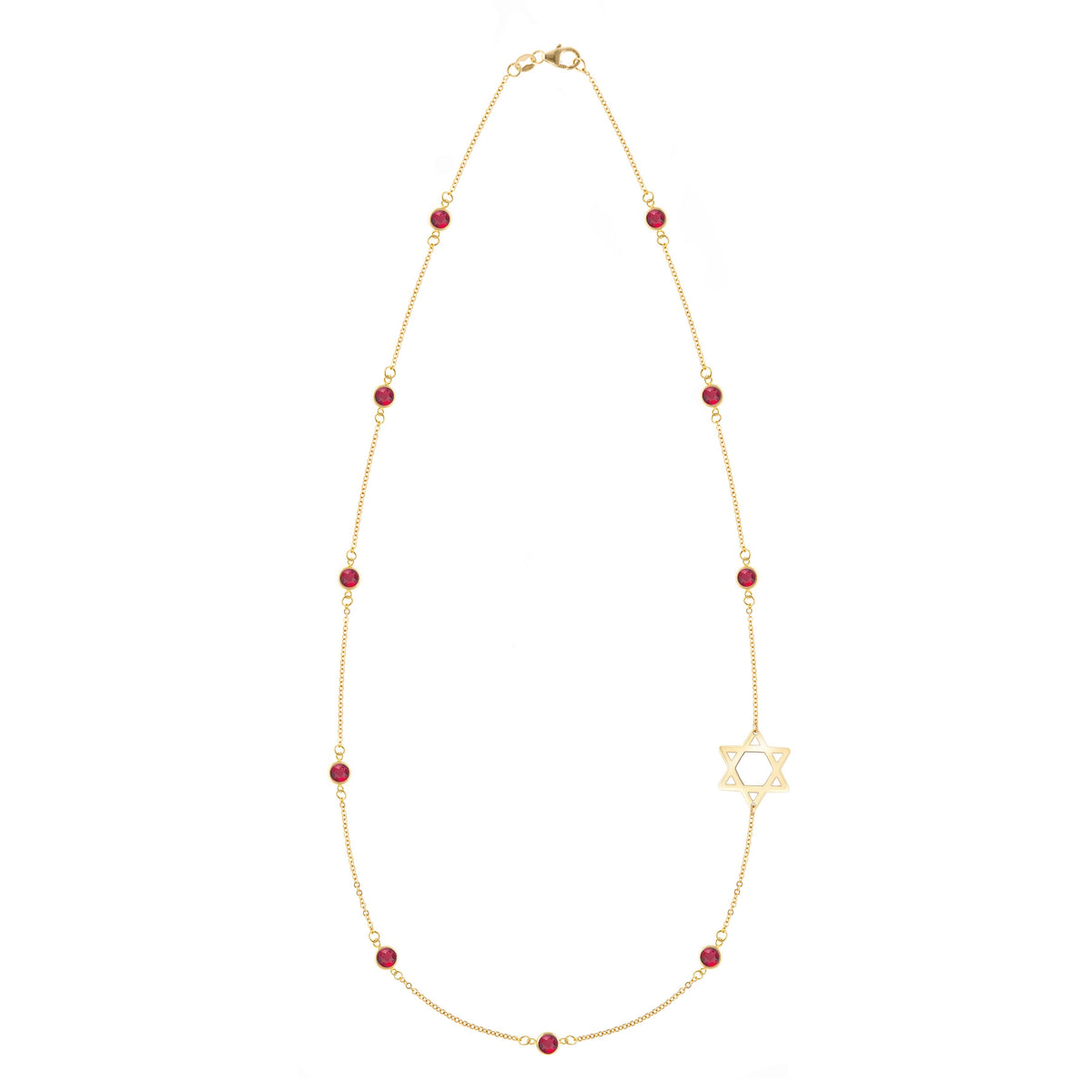 Bayberry Ruby Star of David Necklace in 14k Gold (July)
