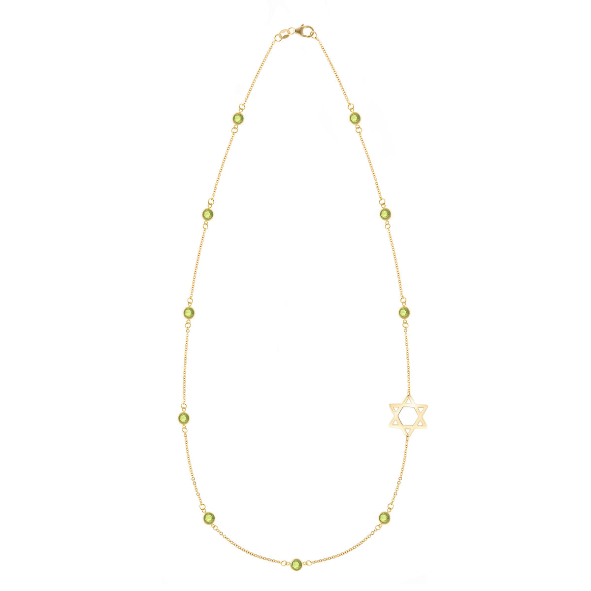 Bayberry Peridot Star of David Necklace in 14k Gold (August)