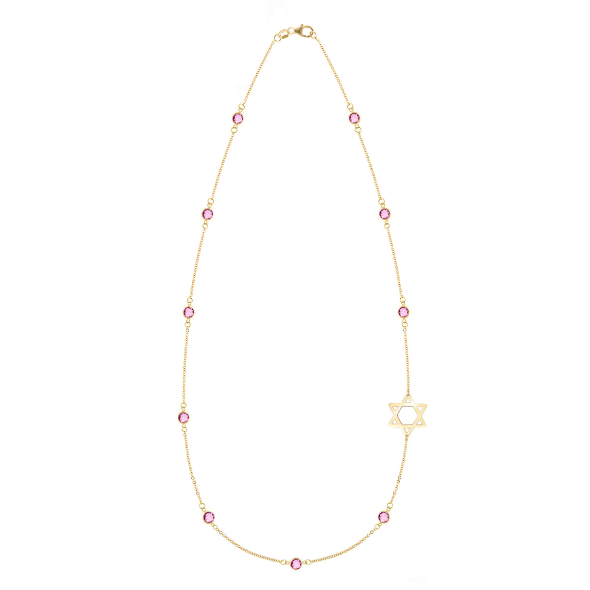 Bayberry Pink Sapphire Star of David Necklace in 14k Gold (October)