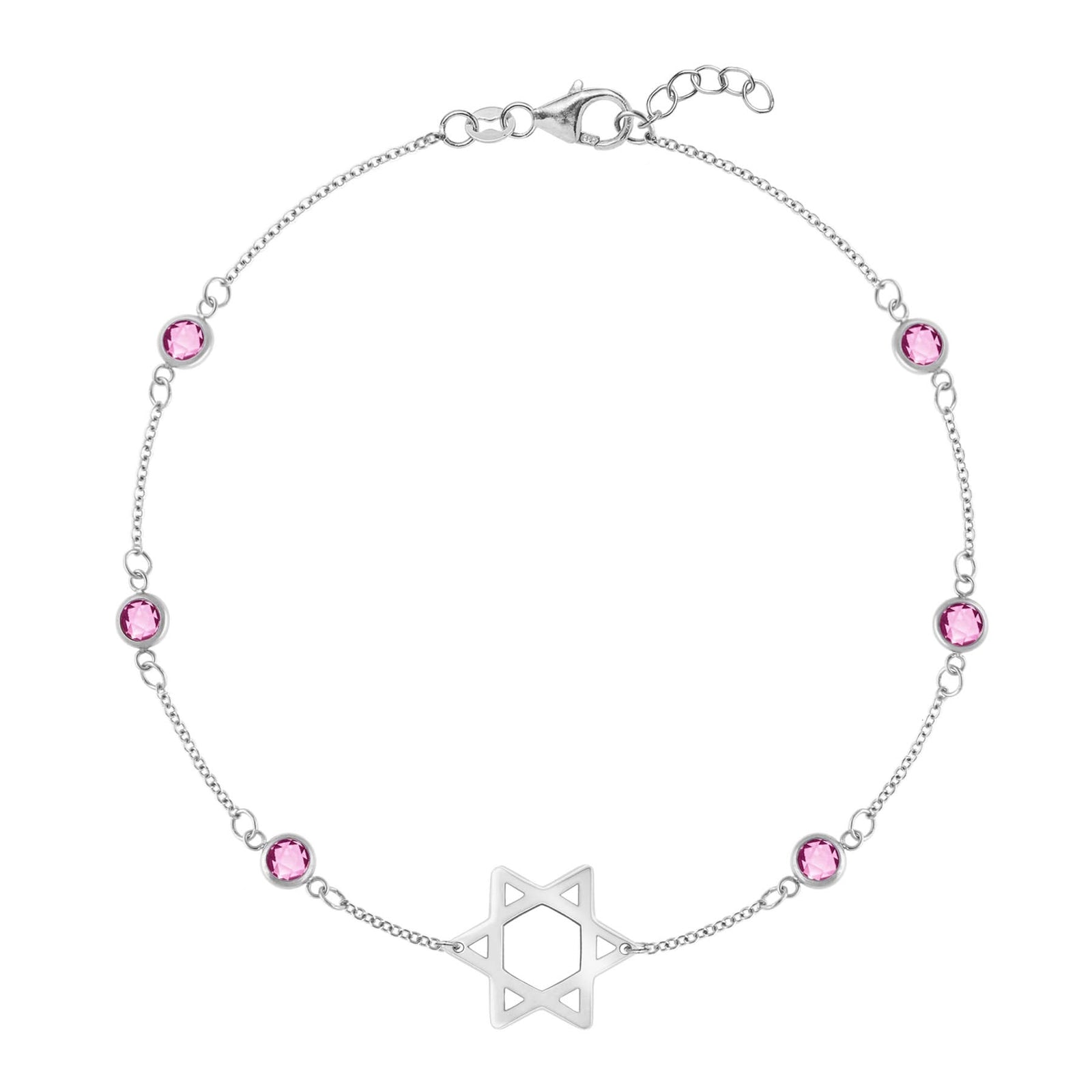 Bayberry Pink Sapphire Star of David Bracelet in 14k Gold (October)