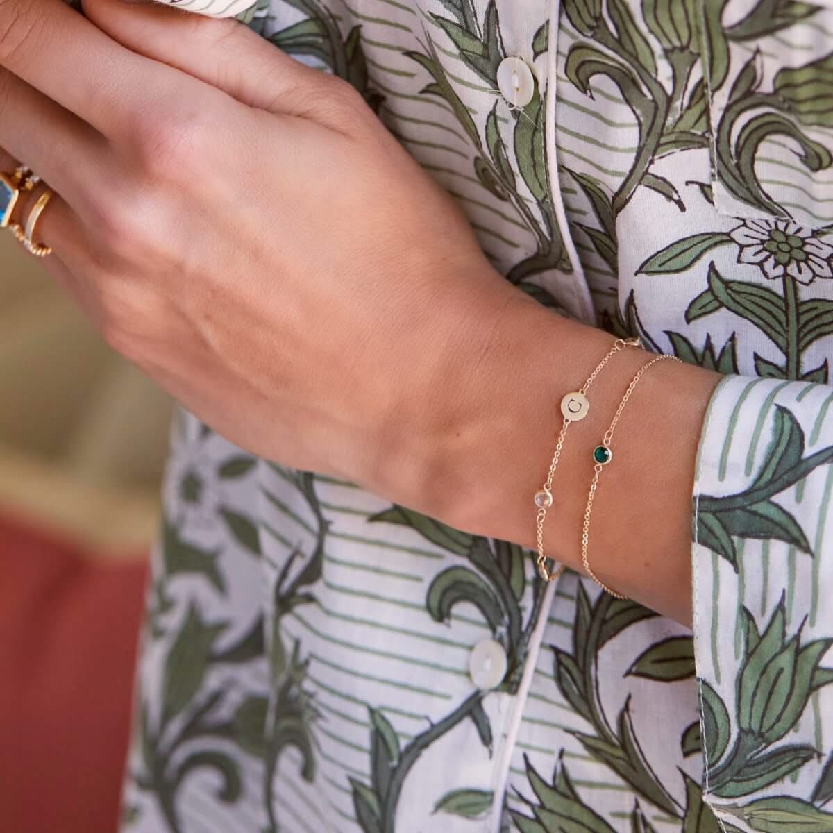 1 Letter & 4 Petite Birthstone Bracelet in 14k Gold