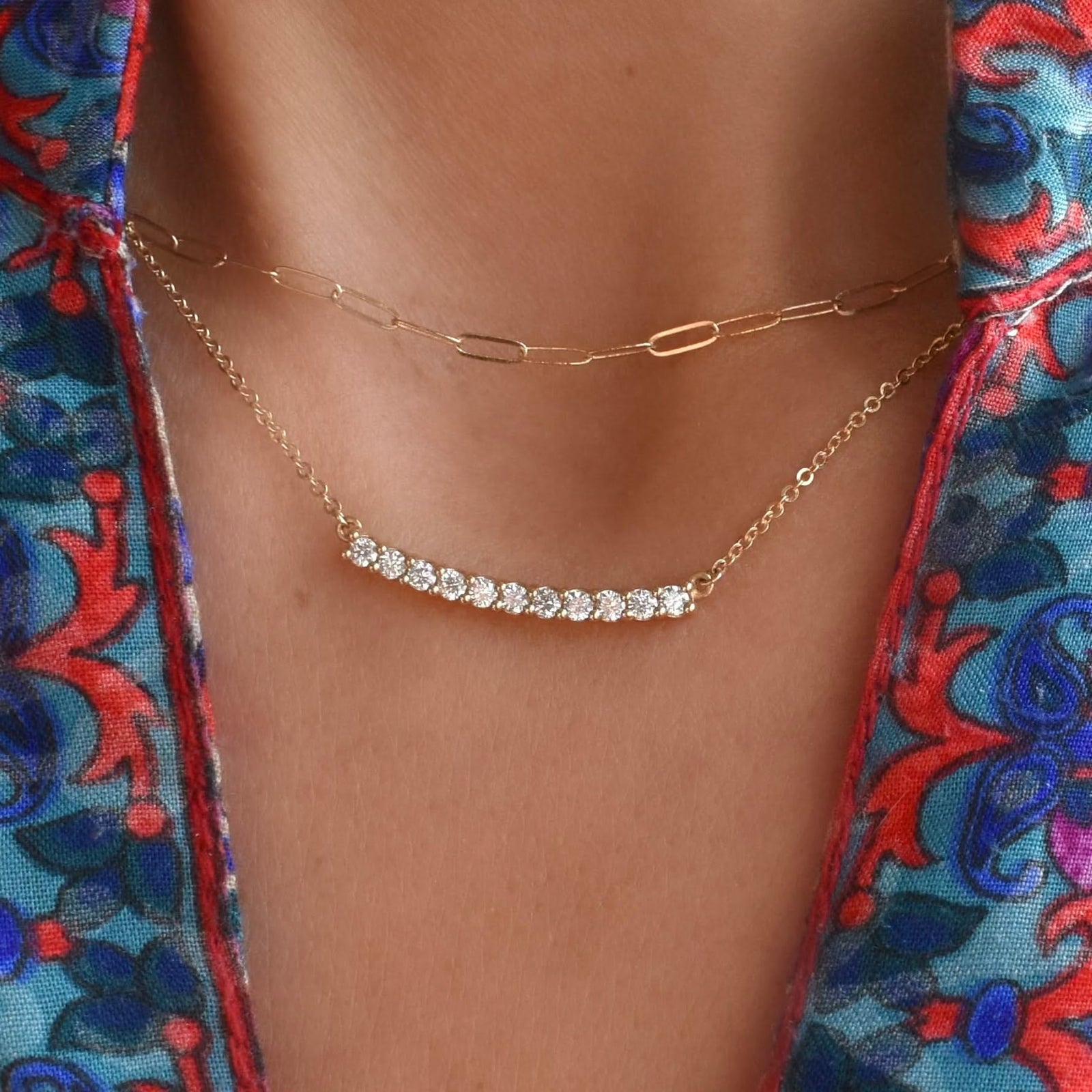 Rosecliff Diamond Bar Necklace and Huggie Hoop Earrings Set in 14k Gold (April)