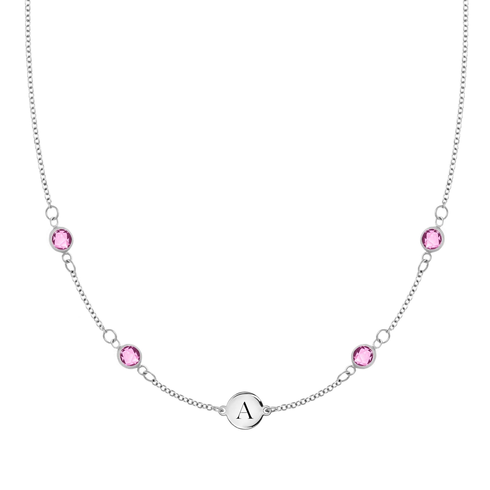 1 Letter & 4 Petite Pink Sapphire Necklace in 14k Gold (October)