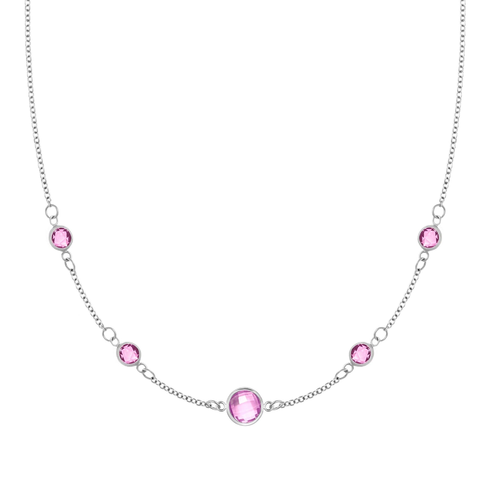 1 Grand & 4 Petite Pink Sapphire Necklace in 14k Gold (October)