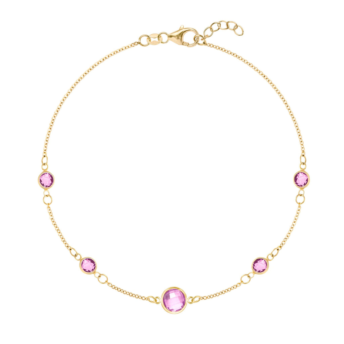 1 Grand & 4 Petite Pink Sapphire Bracelet in 14k Gold (October)