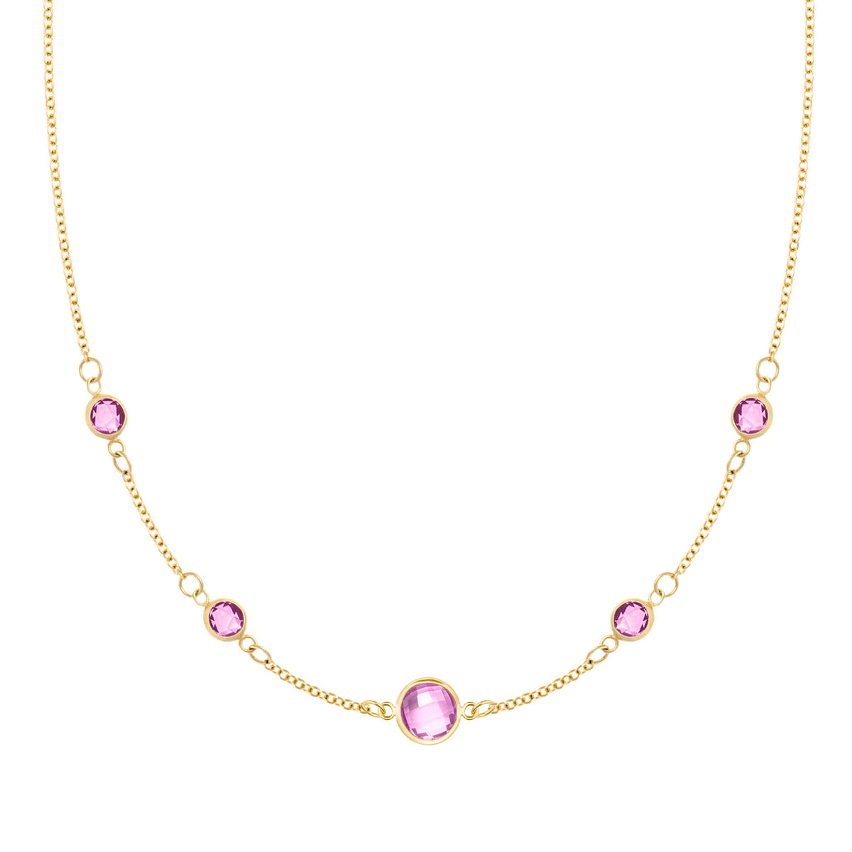 1 Grand & 4 Petite Pink Sapphire Necklace in 14k Gold (October)